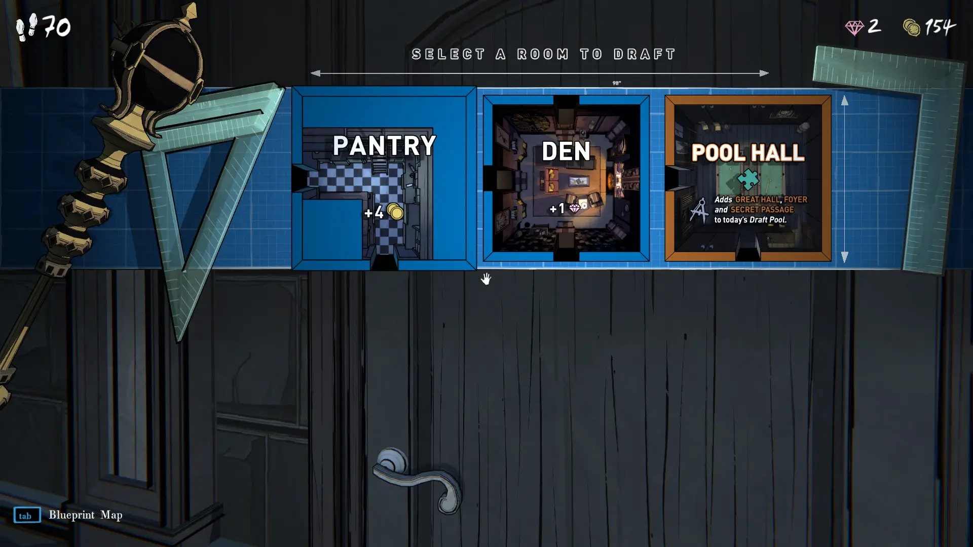 Выбор комнаты в Blue Prince: Pantry, Den или Pool Hall